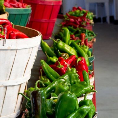 Green and Red chile in baskets